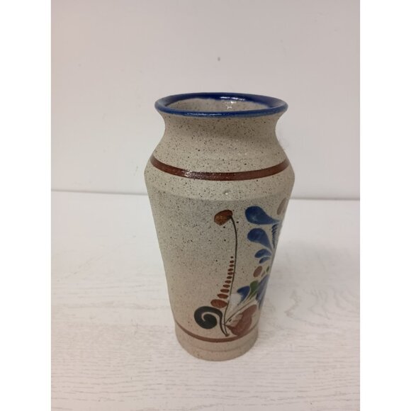 VTG Tonala Pottery Stoneware Hand Painted Floral Bird Vase Mexican Folk Art - Picture 6 of 9